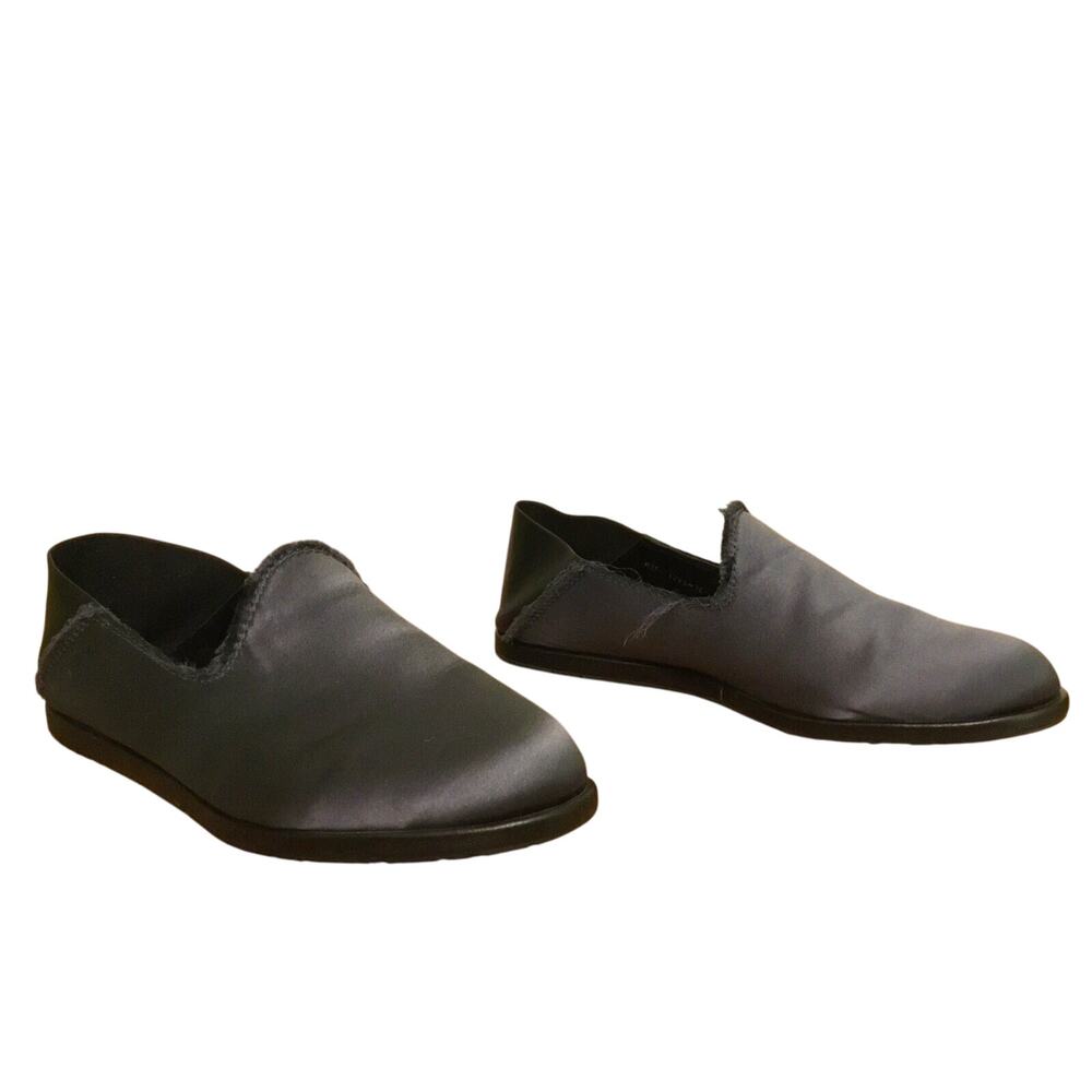 Pedro Garcia Navy blue Silk Satin raw edge trim Loafer W/Black Leather Sz 6